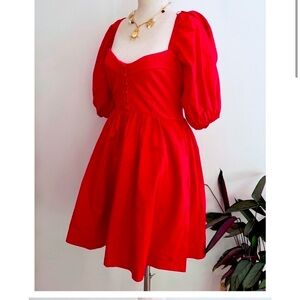 NWT Mauve by Anthropologie Elegant Red Puff Sleeve Dress